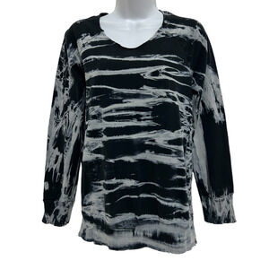 Gray by Saks Fifth Avenue Womens XS Long Sleeve Shirt Top Black Gray Tie Dye